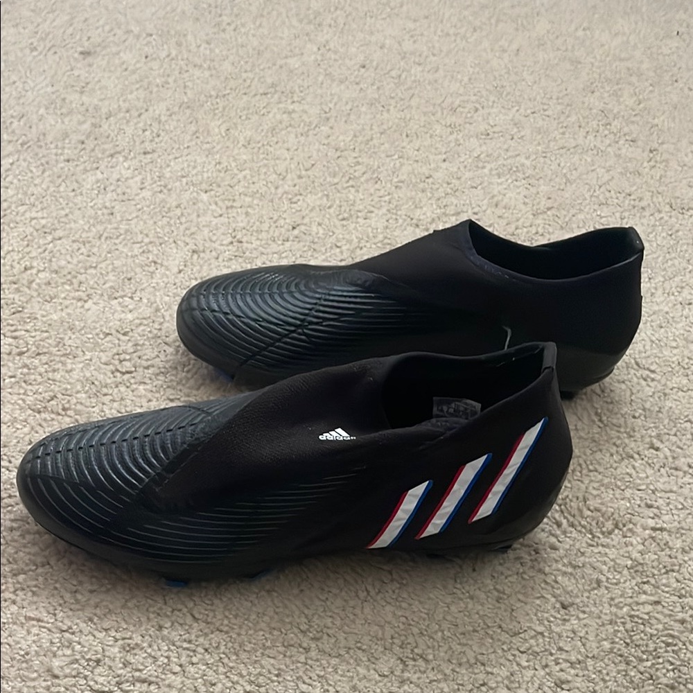 Adidas soccer cleats Laceless Design with white blue and red stripes. Size 7.5